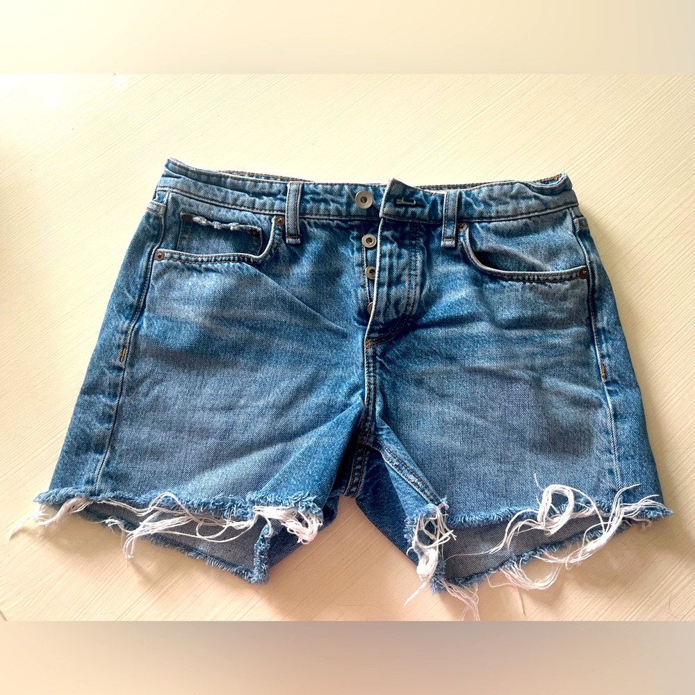 rag & bone Blue Jean Shorts with Distressed Hem